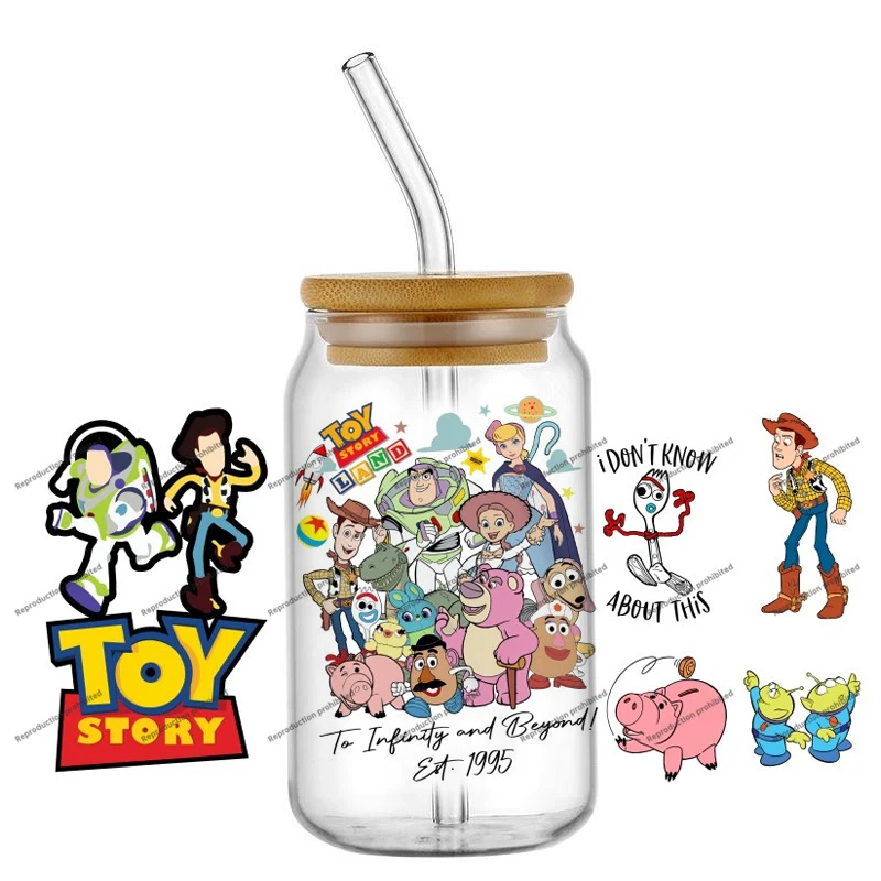 

Popular Hot Sale Disney Toy Story Stickers 16oz Glass Cup Decal Waterproof DIY Custom Creative Gift Wrap