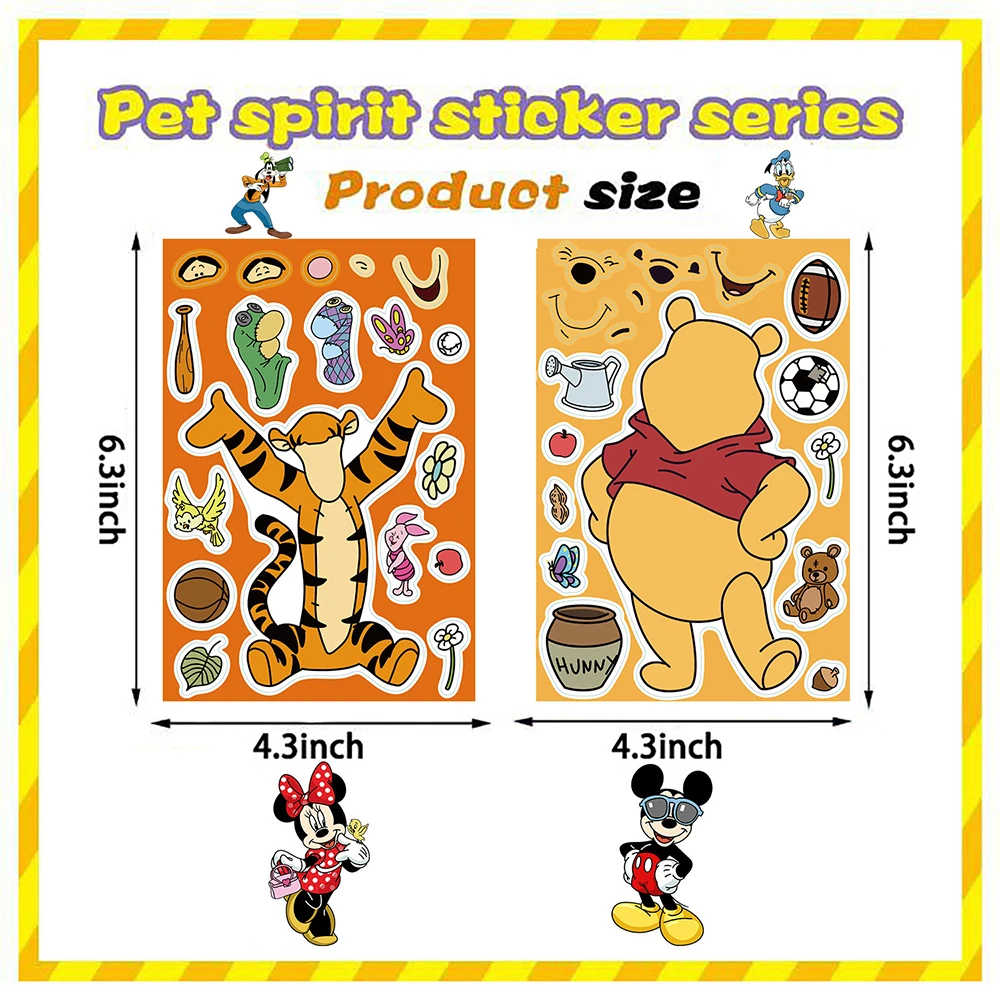 8/16Sheets Disney Mickey Mouse Children DIY Make a Face Puzzle Stickers Game Assemble Jigsaw Kids Education Toy Party Decoration