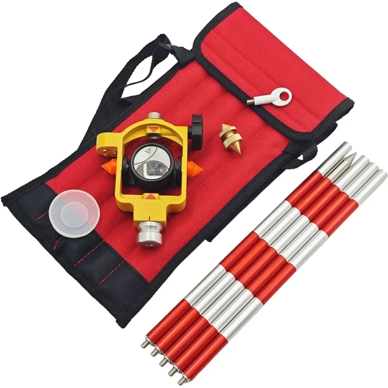 Mini prisma revestido de prata FDC066 ADS106 para estação total Trimble, prisma de pesquisa ADS106 de alumínio deslocado de 0/-30 mm com postes de 4x30 cm