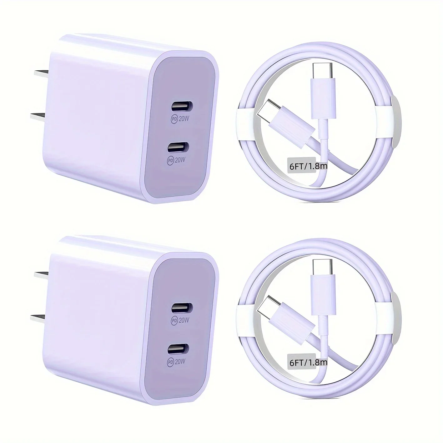 2Pack 20W Dual Port USB C Charger With 6FT USB C Cable For IPhone 15 Pro Max/15Pro/15/15Plus, IPad Pro, Samsung/Android Phone