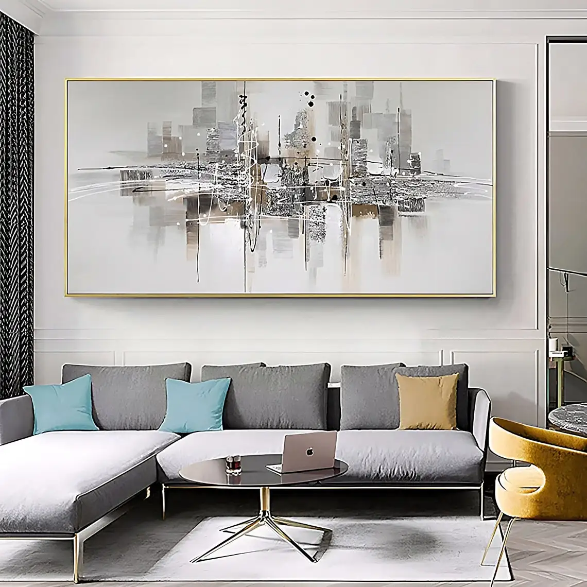 Large Abstract City Building Hand Painted Oil Painting on Canvas Modern Textured Gray Acrylic Painting Wall Art Home Decor