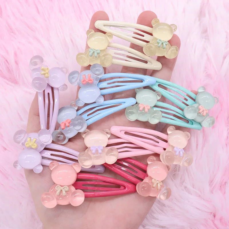 2Pcs/Set Pink Bow  Bear  Cute  Children  Surprise Gift Hairpins Hair Clips  Headwear   Barrette Baby Girls Kids Hair Accessories