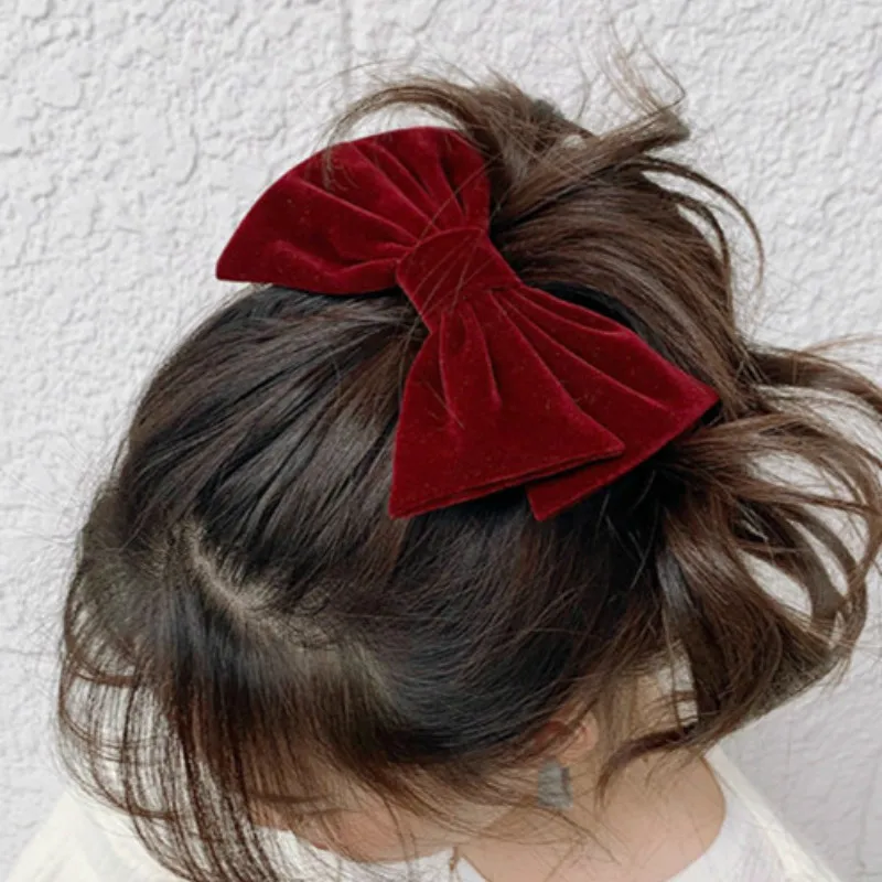 2023 Black Velvet Bow Hair Pins Elegant Fabric Red Roses Hair Clips for Women Fashion Ponytail Ring Barrette Heawear Accessories