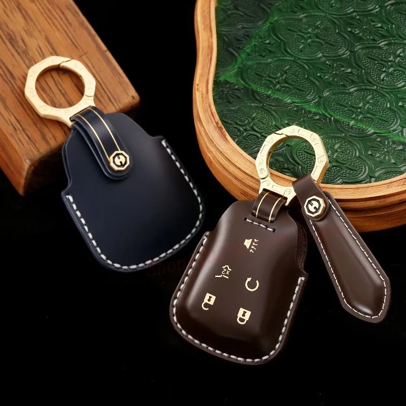 High-End Personality Genuine Leather Key Case Cover Protective Shell Bag Keychain For Cadillac ATSL XTS XT5 Car Accessories