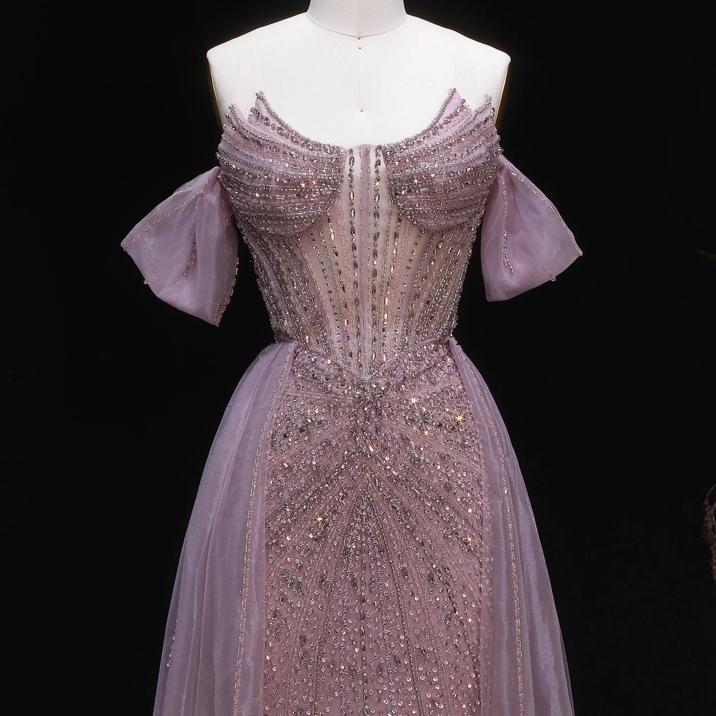 Sharon Said Elegantes Schulterfreies Abendkleid mit Überrock, Luxuriöses Perlenbesetztes Meerjungfrauenkleid für Arabische Damen, Formelle Partykleider SS120 Maßanfertigung – Detail 7