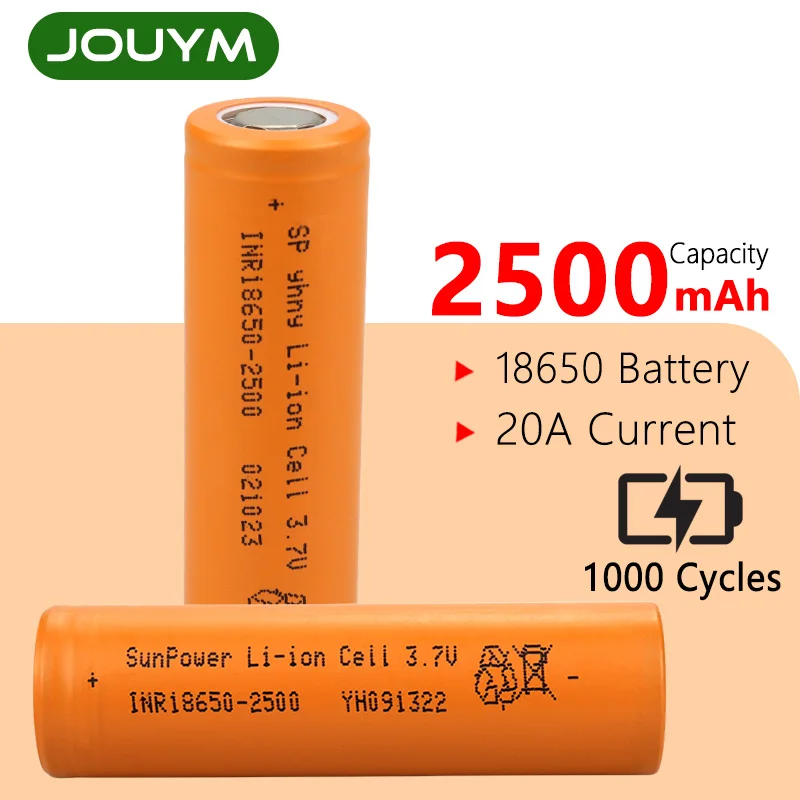 

18650 Battery INR18650 3.7V 2500mAh Rechargeable Lithium Li-ion Batteries 20A 10C Power High Discharge Cell