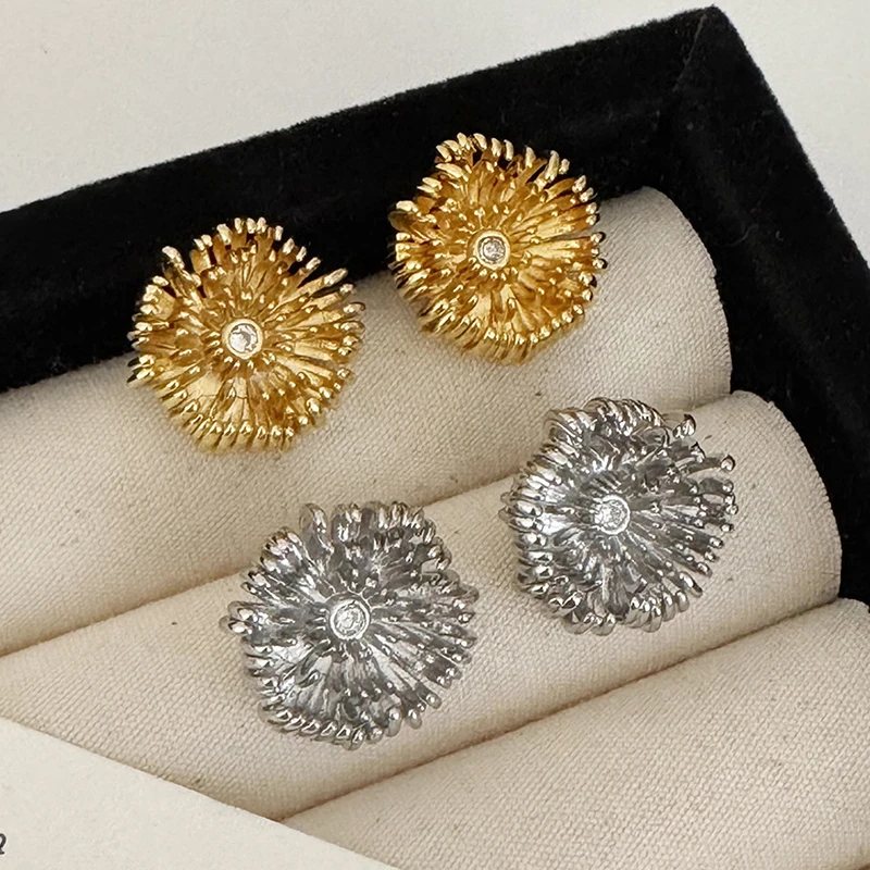 

PONYKISS Tibetan Silver 18K Gold Plated Zircon Dandelion Stud Earring for Women Trendy Plant Fashion Jewelry Flower Accessories