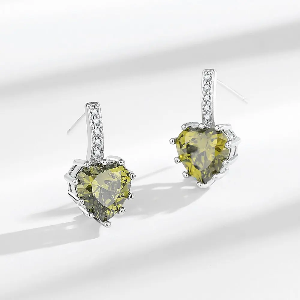 

1.3ct Natural Green Peridot 925 Sterling Silver Love Heart Stud Earring Brincos for Women Fashion Gemstone Jewelry Birthday Gift