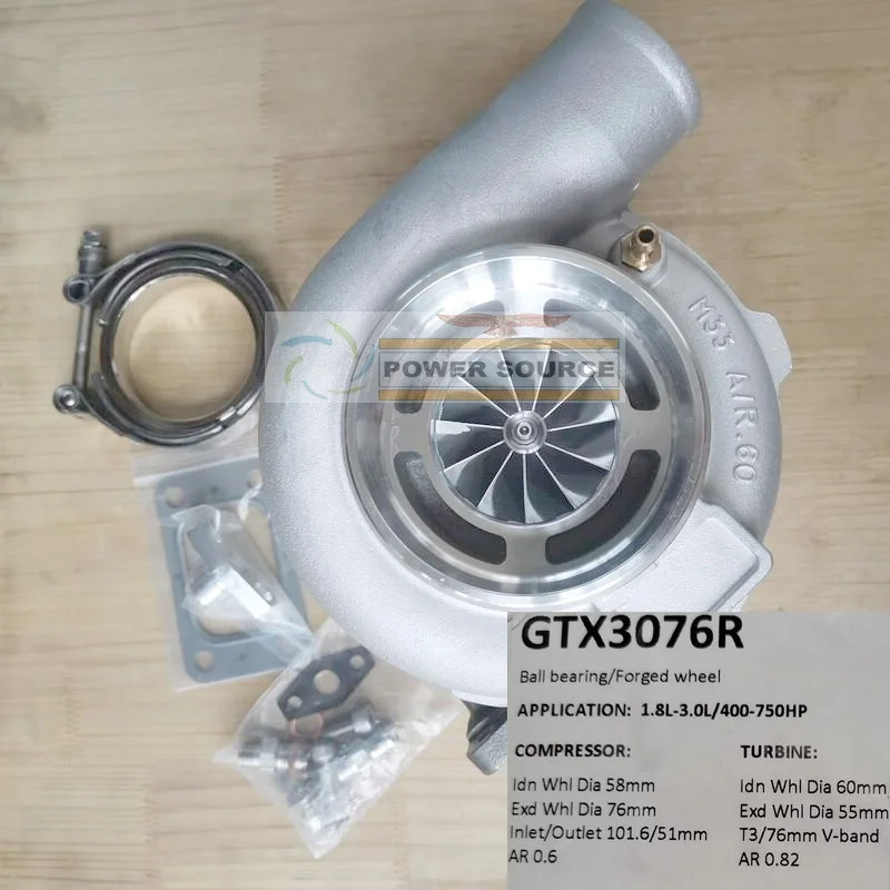 

GT3076R Racing Turbo Comp AR 0.6 Turbine AR 0.82 T3 76mm V-band GTX3076R Dual Ball Bearing Billet wheel 1.8L-3.0L 400-750HP