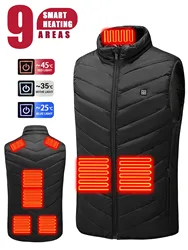 Men's 9 Heating Areas Smart Electric Heated Vest, Washable Rechargeable With Dual Controls, 3 Heat Levels, Outdoor Vest For Wint