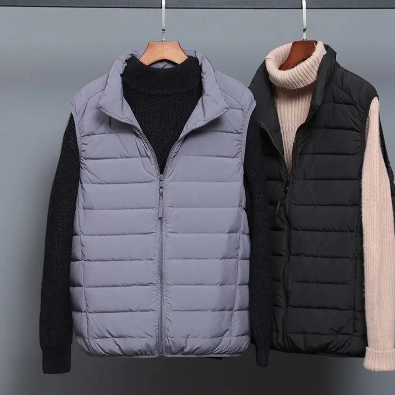 

New Men's Lightweight Down Vest with Stand Collar Short Sleeve Warm Winter Vest for Big Size