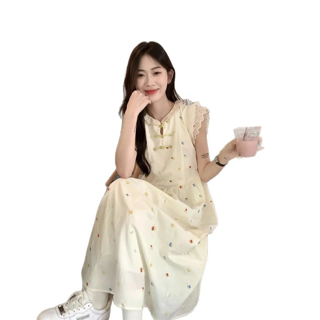 Summer Sleeveless Gentle Style New Chinese Style Cheongsam Button Colorful Printed Dress Women's Elegant Long Skirt