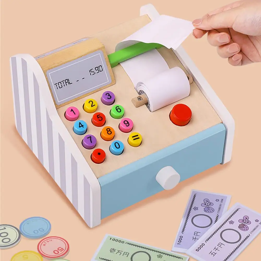 Ensemble de jouets de caisse enregistreuse d'achat de Marketing en bois avec Simulation de carte de crédit ATM modèle Machine supermarché caissier registre jouet