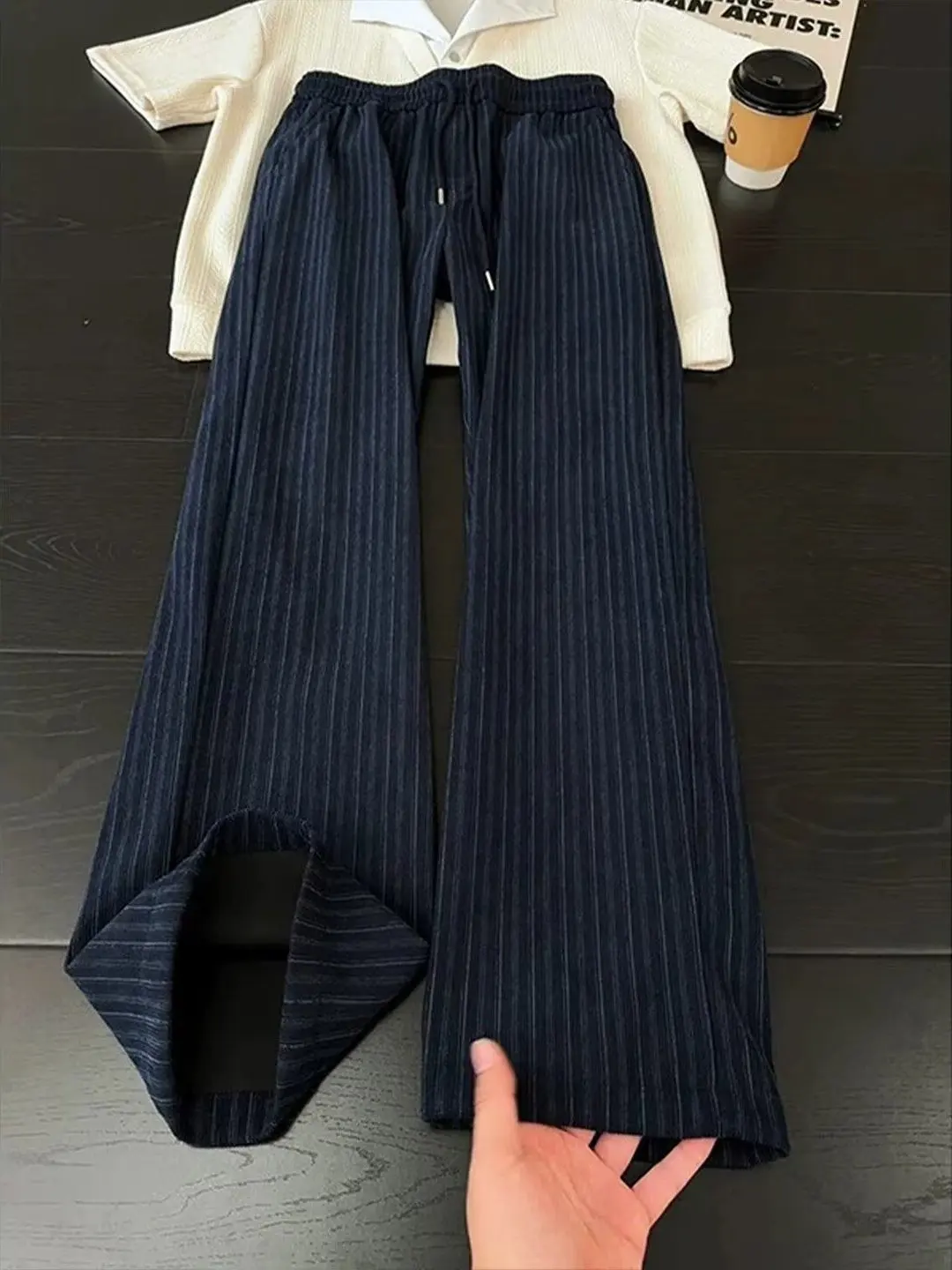 Casual Ice Silk Men's Pants Straight Leg Bell Bottoms Trendy Brand American High-End Feel Autumn Fashionable Trousers