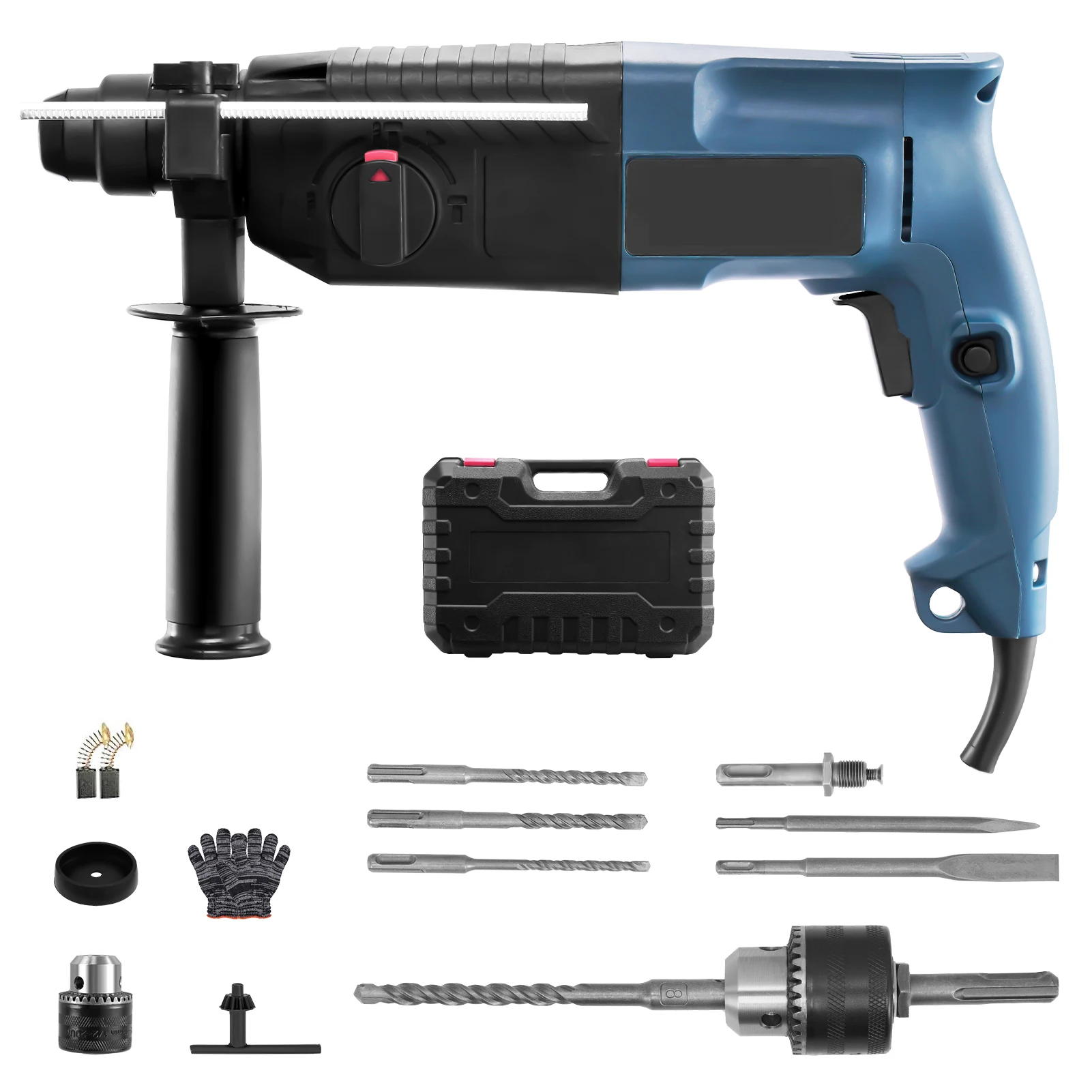 3000W Bohrhammer Elektrischer Abbruchhammer SDS Plus 4 Funktionen mit Meißeln Bohrer Tragetasche