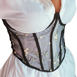 Women's Lace Up Hollow BustiersTops Curve Shaper Embroidery    Corsets Chest Support with Flower for Summer