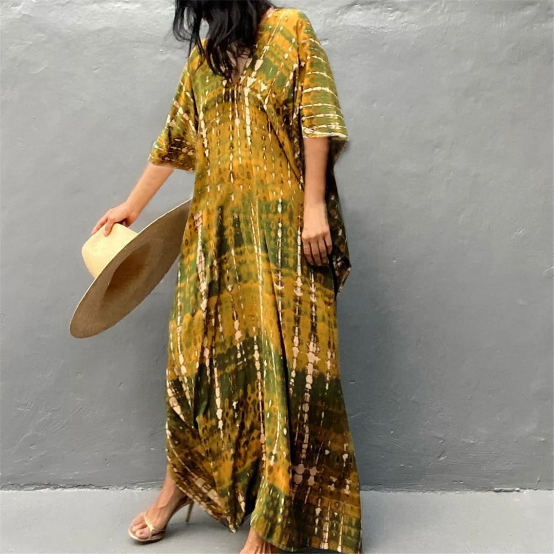 30 Farben, V-Ausschnitt, bedrucktes, farbenfrohes Batik-Tunika-Strandkleid, Strandkleid, Strandmode, Damen, V4477 – Detail 14