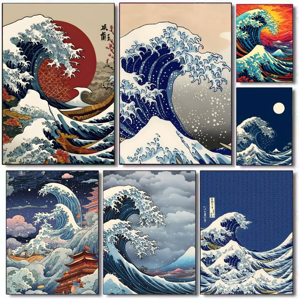 The Great Wave Of Kanagawa Ukiyoe Poster Sticky Painting Wit