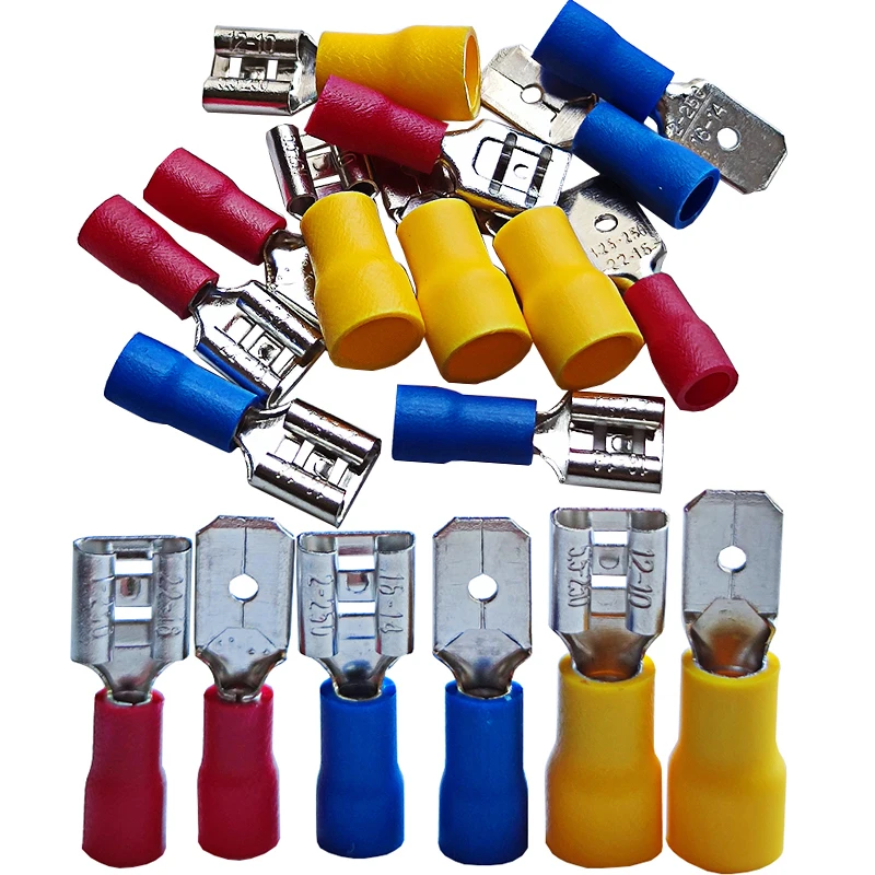 20Pcs FDD MDD Insulated Male And Female Disconnector Electrical Crimp Spade Terminal Connector Wiring Cable Plug Red Yellow Blue