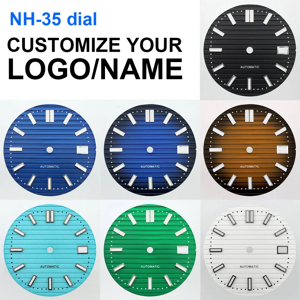 29,7 mm mechanisches Zifferblatt für Uhren, passend für NH35-Uhrwerk, C3-Grün-Nachtlicht, schwarz, weiß, blau, braun, Uhrenzifferblattteile, individuelles LOGO, Name – Detail 1