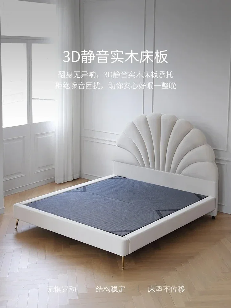 Cream petal fabric bed Light French white bedroom Frosted fleece double bed Wedding bed