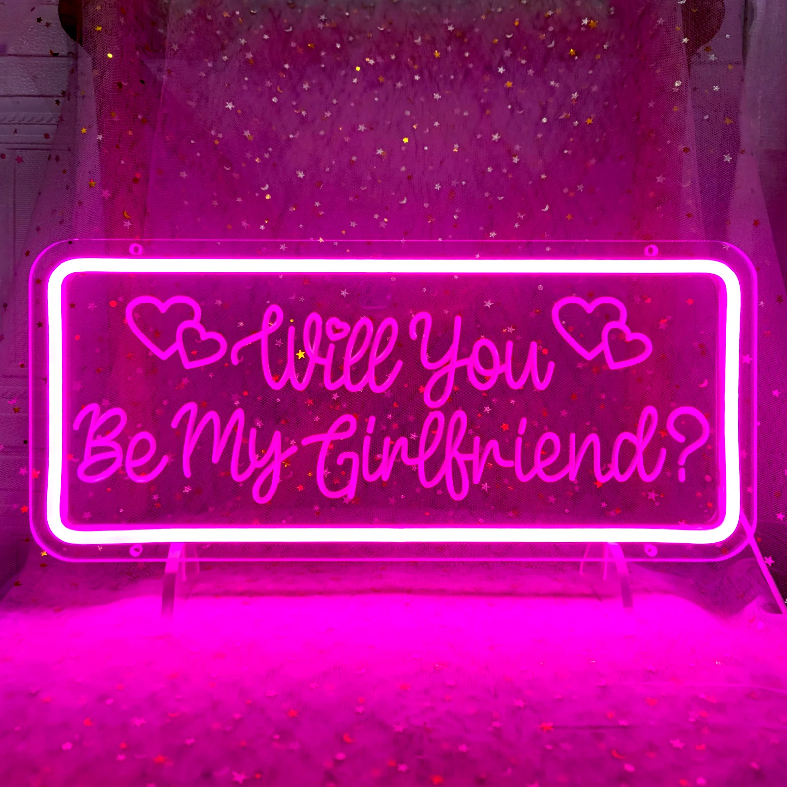 Will You Be My Girlfriend Neon Sign LED Valentine's Day Confession Decoration Sign Engagement Neon Sign Board Wall Decor