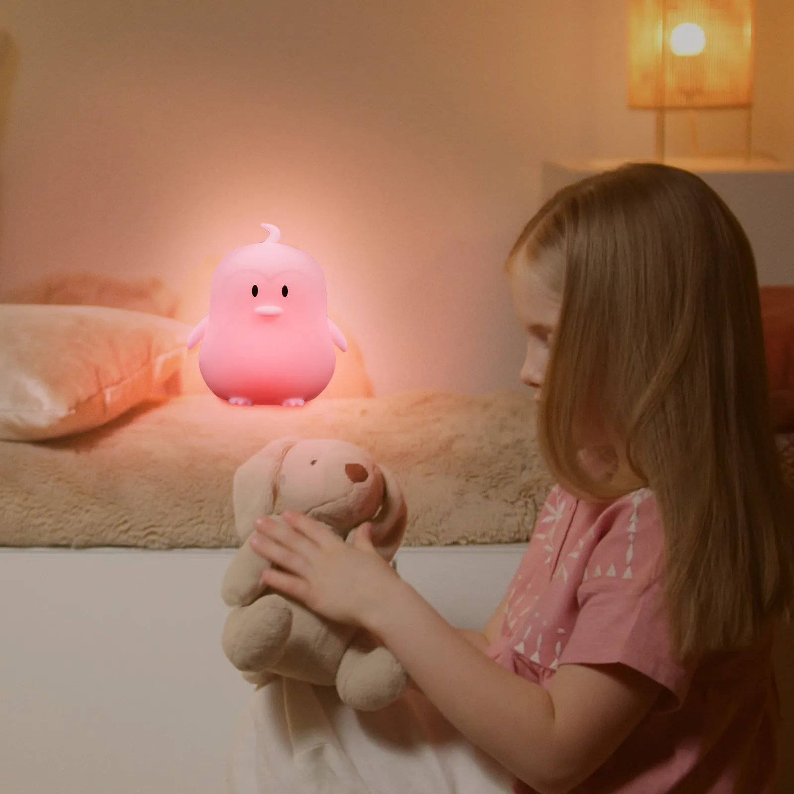 1Set Penguin Silicone Color-Changing Patting Lamp Night Light Bedside Nursery Lamp Bedroom Soothing Light Decor