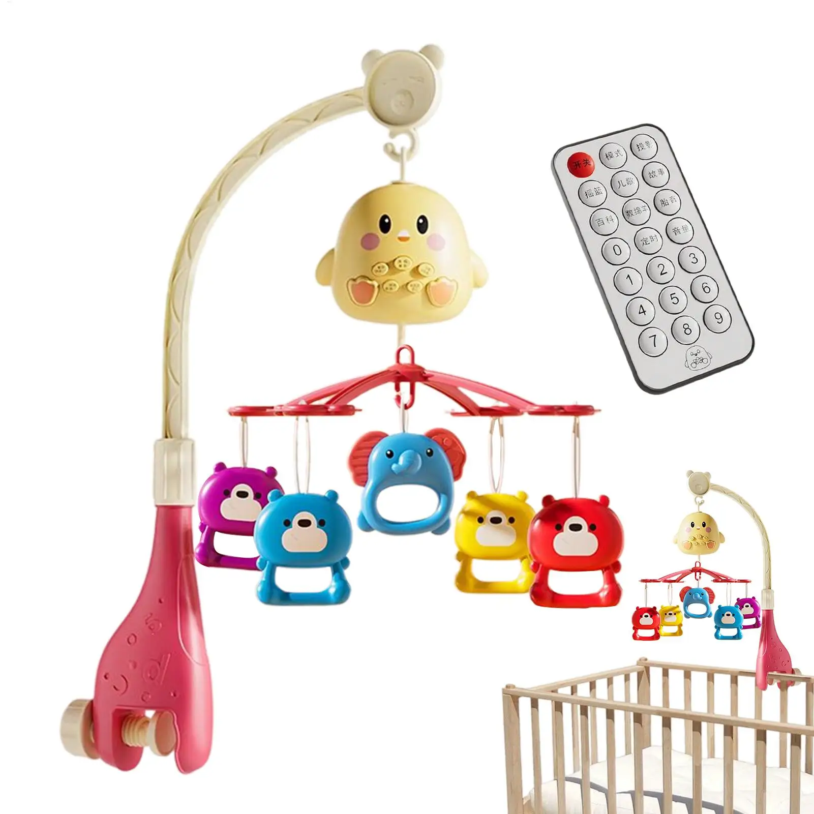 Baby Musical Crib Mobile Nursery Mobile With Remote Control Rotating Soother Toy For 0-18 Months Girls Boys Bed Play Decor