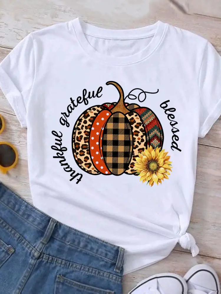 

Flower Pumpkin Trend T-shirt Print Clothes Fall Autumn T Shirt Women Halloween Thanksgiving Trend Graphic Top Clothing Tee