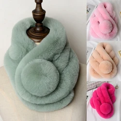 Autunno inverno pelliccia sciarpa di coniglio peluche spessa calda fazzoletto da collo incrociato da donna sciarpe da collo da donna di moda