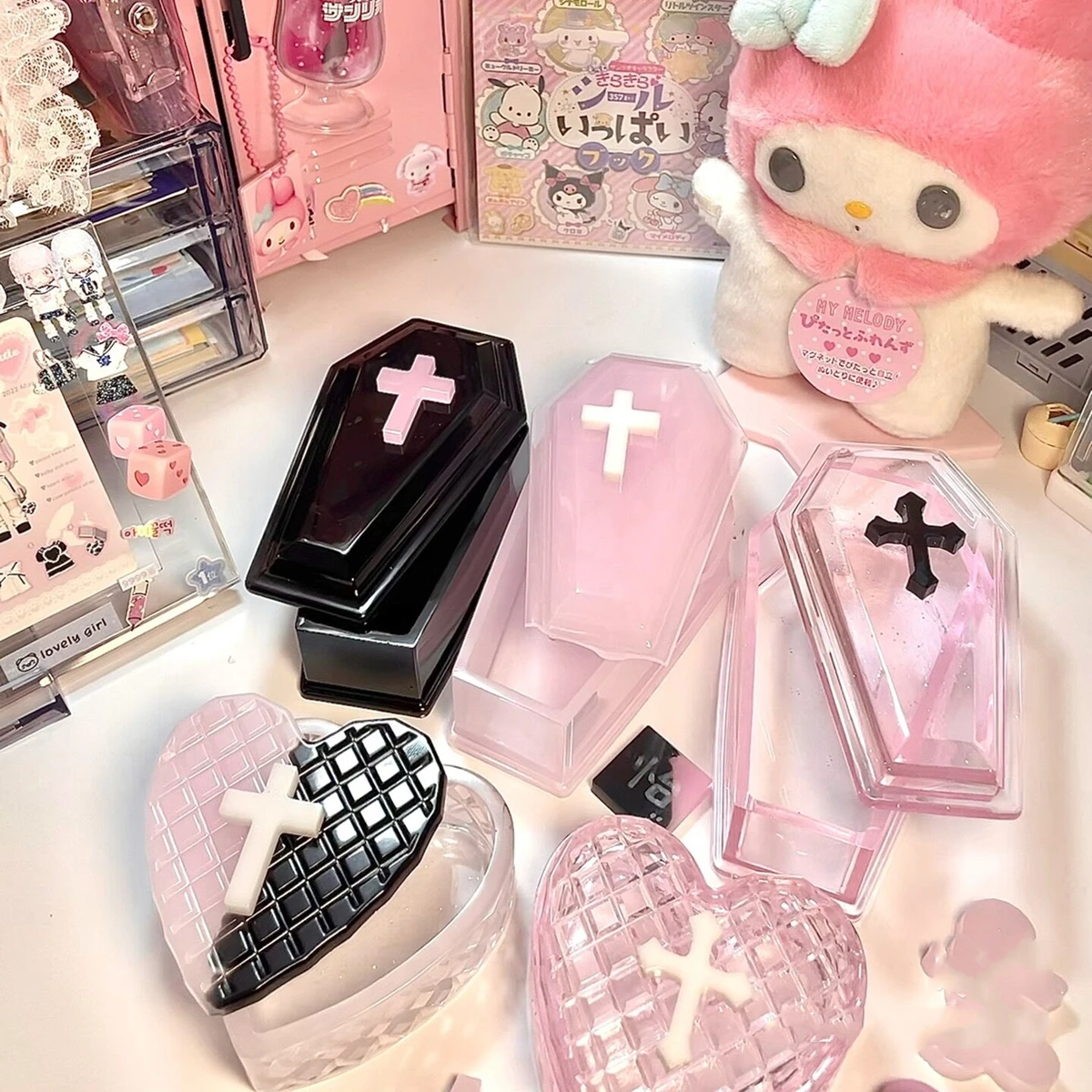 Pink Lovely Jewelry Storage Box Cross Coffin Decoration Box