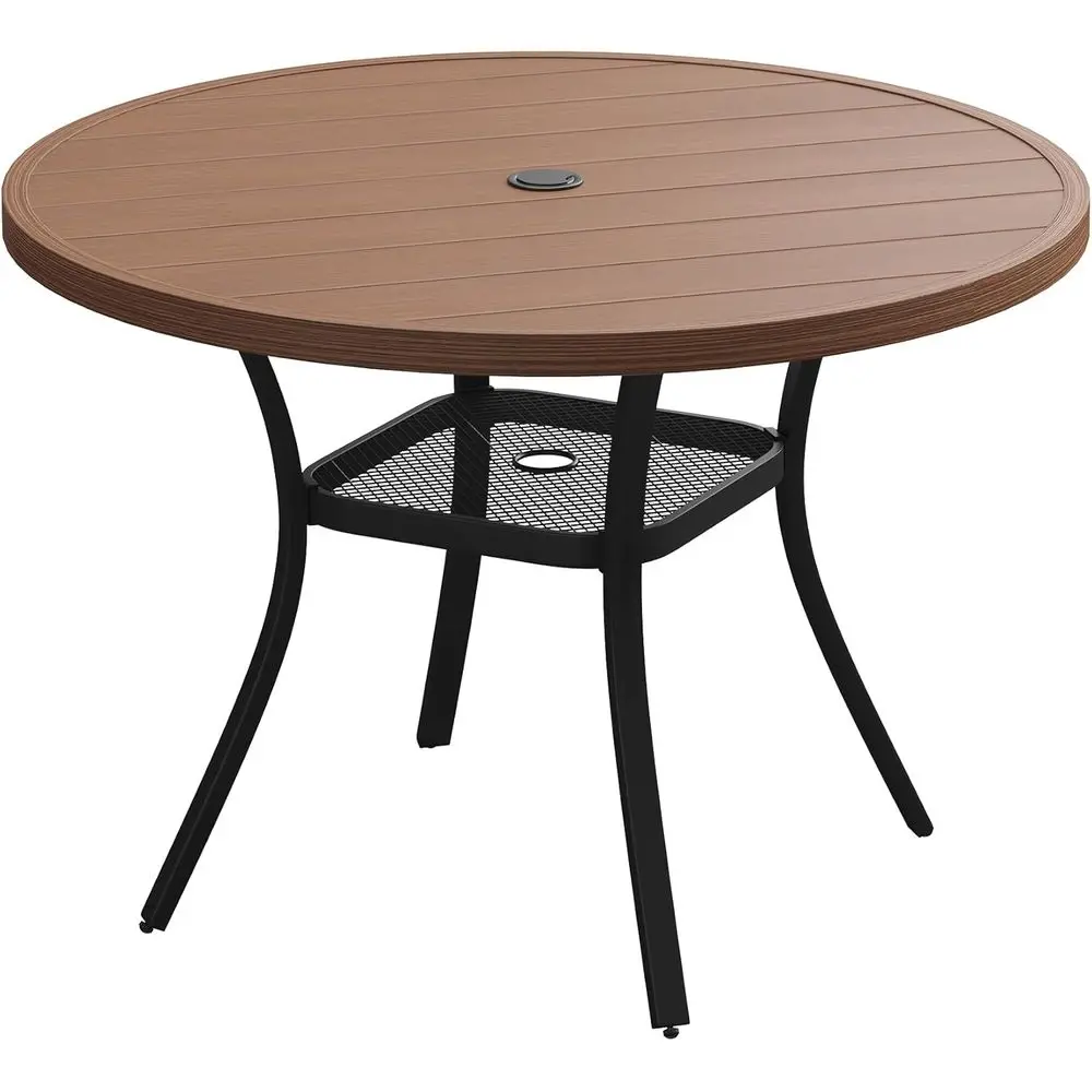 

Adjustable Umbrella Hole Round Patio Dining Table, Weather-Resistant Outdoor Coffee Table, 41.2x 28 Walnut-Styled 41.2x28