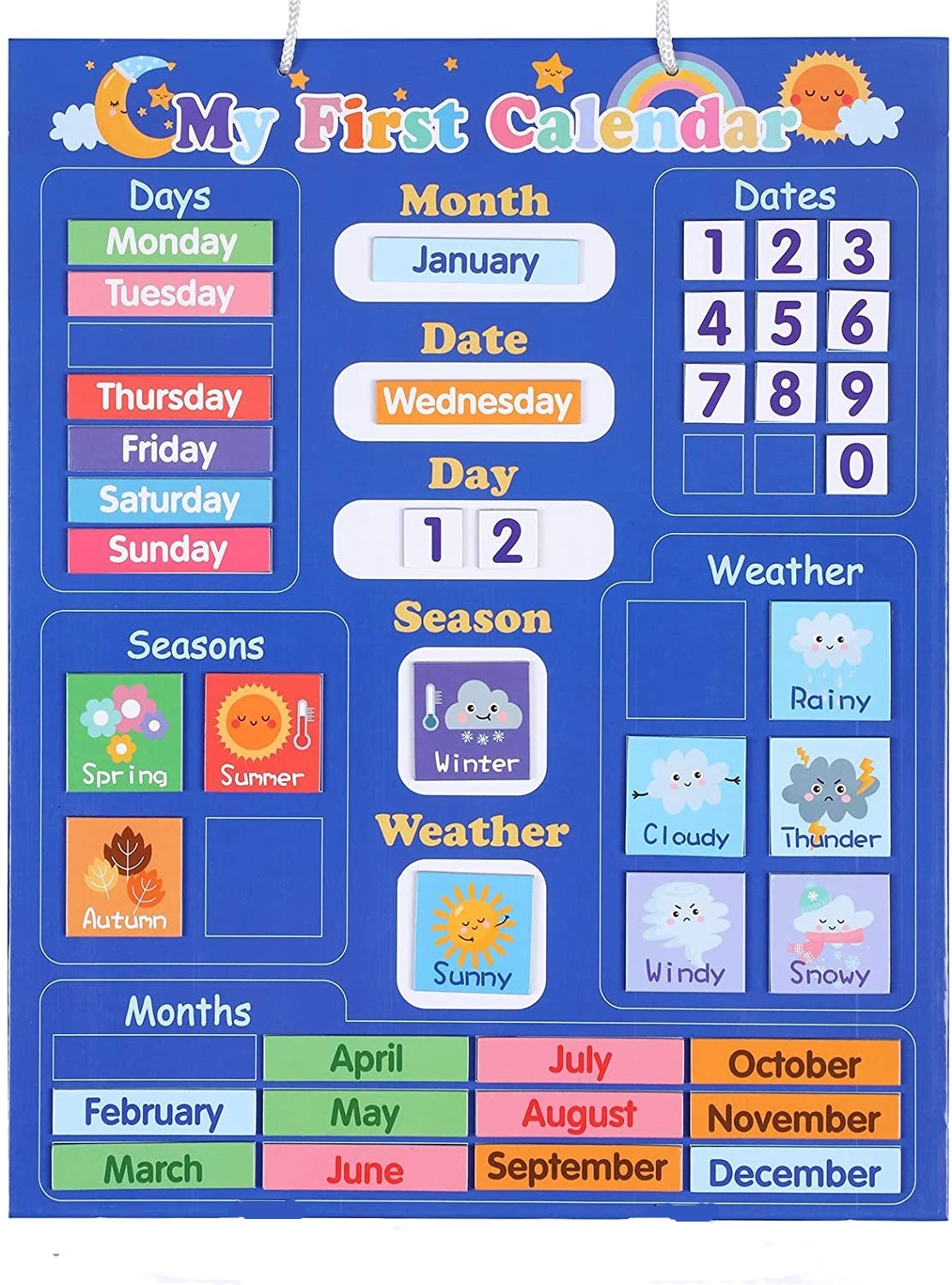 Preschool Magnetic Calendar for Kids Montessori Early Learning Toys Weather, Date, Month, Day, Season Educational Chart