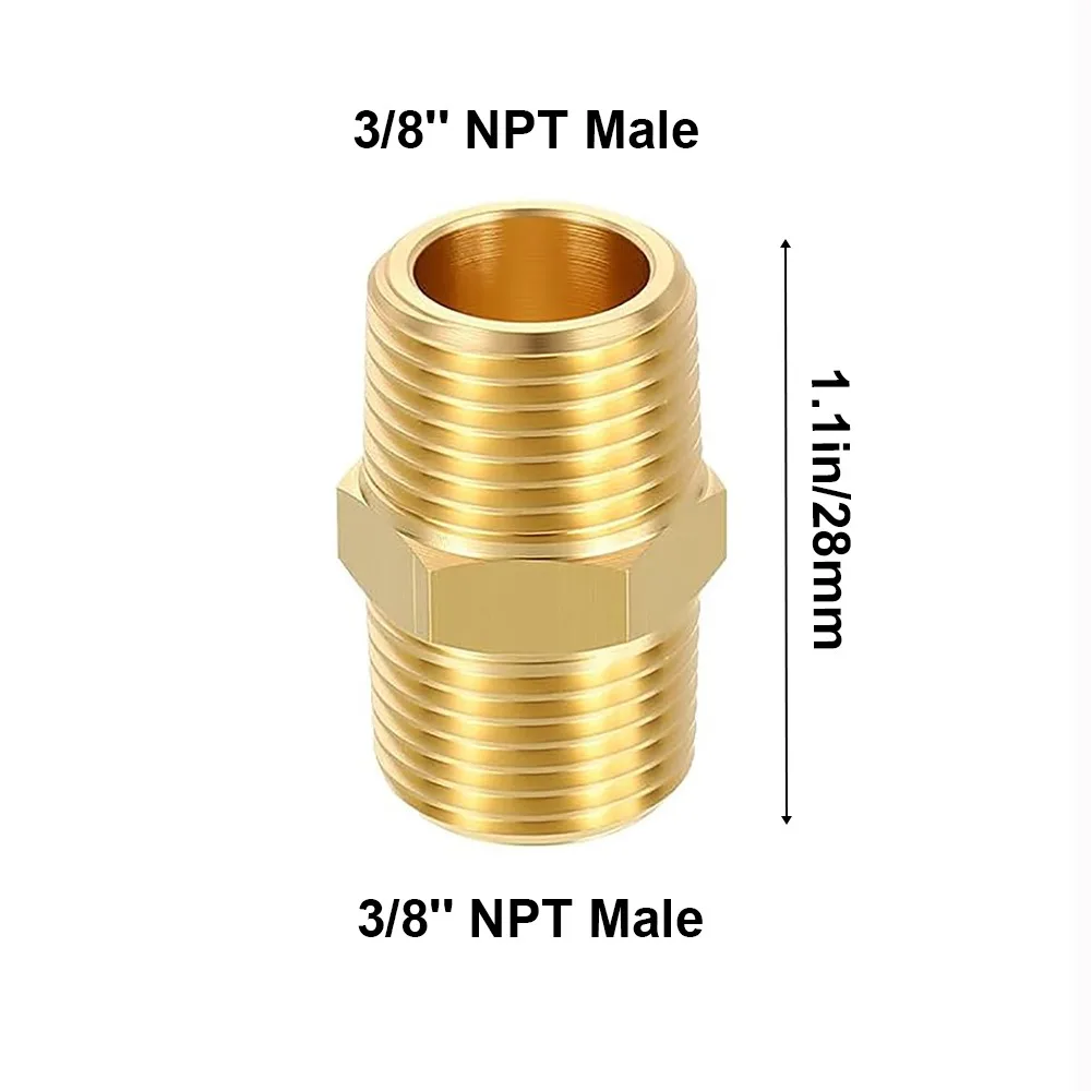 Durable Brass Brass Nipple 1/8'' 1/4'' 3/8'' 1/2'' 3/4'' 1'' Hex Pipe Fitting NPT Male Thread Pipe Adapter