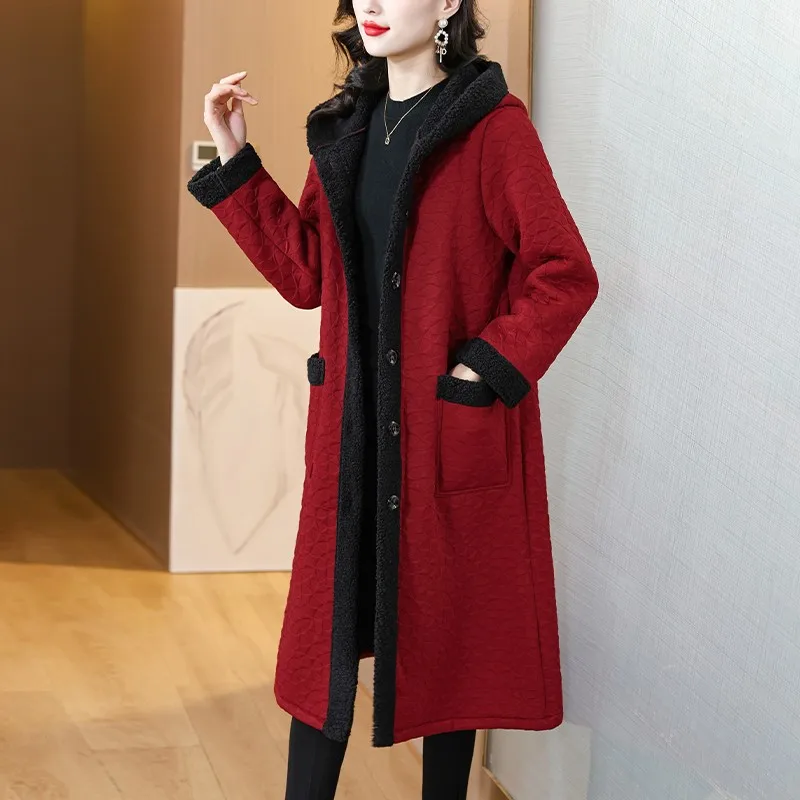 

Women Coats and Jackets Autumn Winter Mid Length Trench warm Coat Korean Winter Clothes Women Plush hood Coat Trench Coat