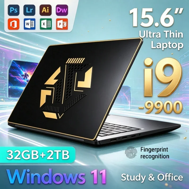 Intel I9 9900 Gaming Laptop 15.6'' HD Display Windows 11 32GB RAM 512GB 1TB 2TB SSD Ultra‑Slim Portable Office Notebook Computer