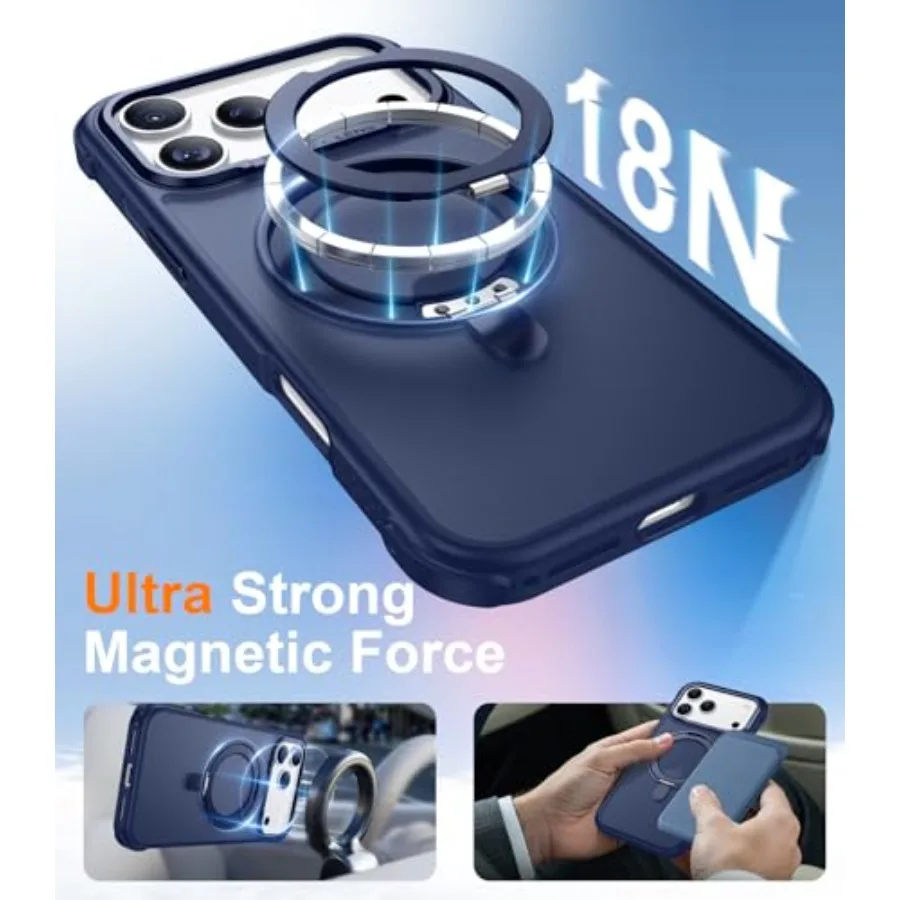 مصممة لهاتف iPhone 17 Pro Max مع حامل مغناطيسي غير مرئي قابل للدوران 360 درجة مقاوم للصدمات