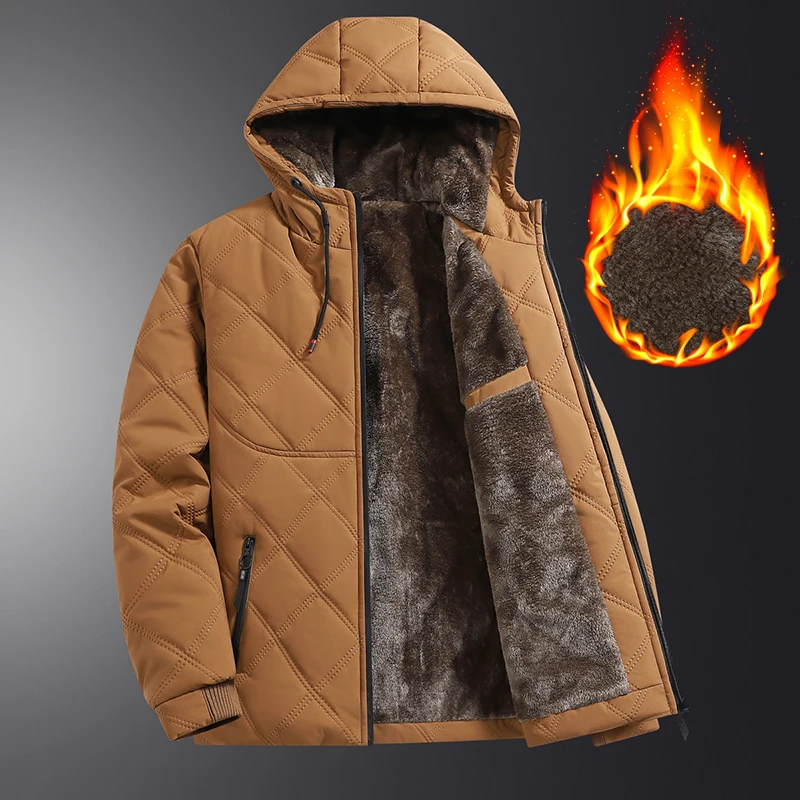 

New Men's Hooded Warm Short Jacket Winter Zipper Pocket Jacket Outdoor Sports and Leisure Work Clothes Windproof Cotton Jacket