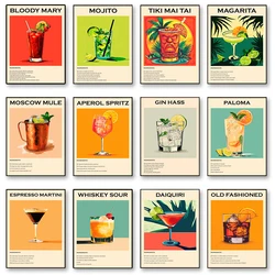 Old Fashioned Cocktail Drinks Negroni Mojito Posters Retro Aperol Spritz Canvas Prints Wall Art Painting Pictures Bar Kitchen