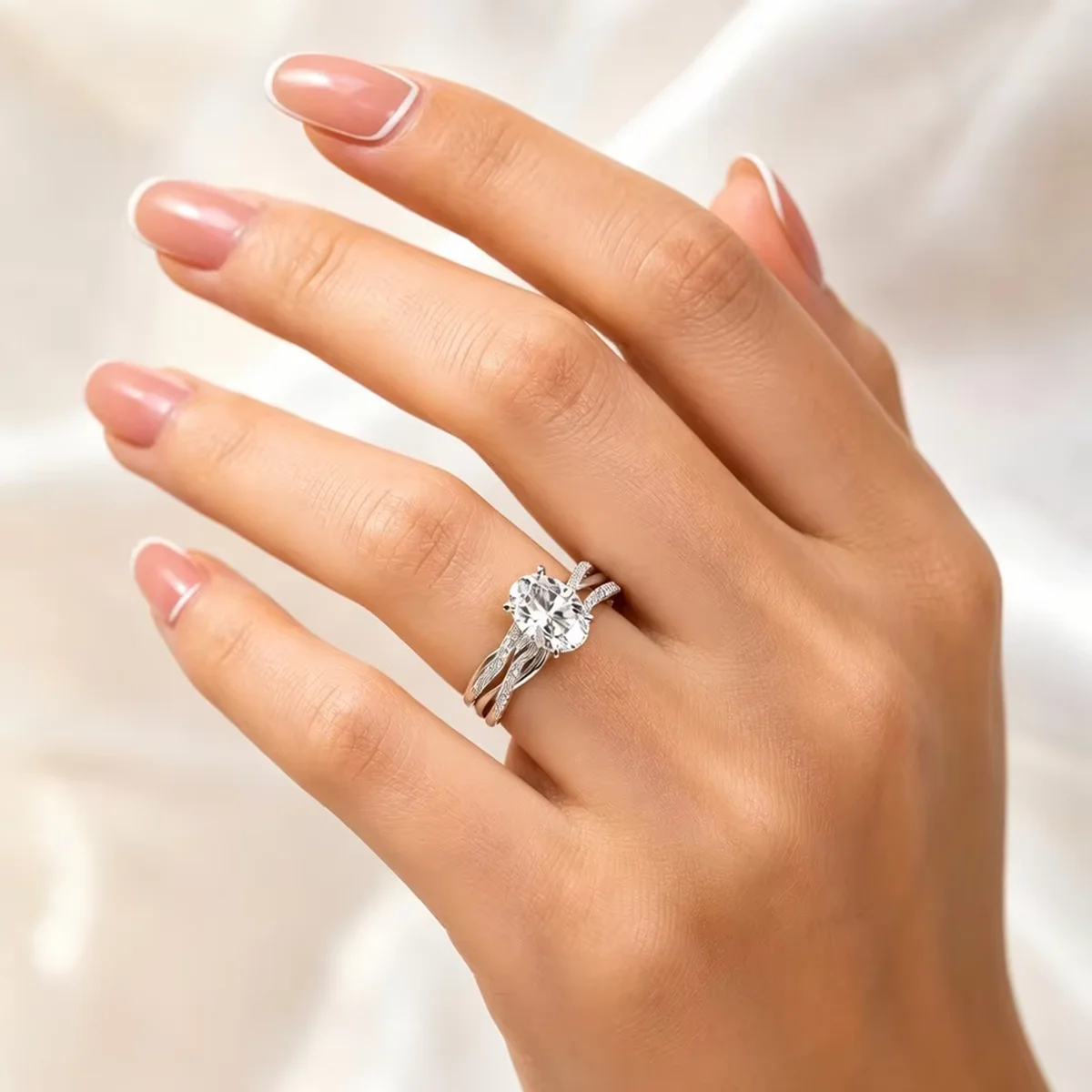Dainty 2 Piece Stackable Bridal Ring Set Oval Cut Moissanite Engagement Wedding Band Stacking Rings For Women Fine Jewelry