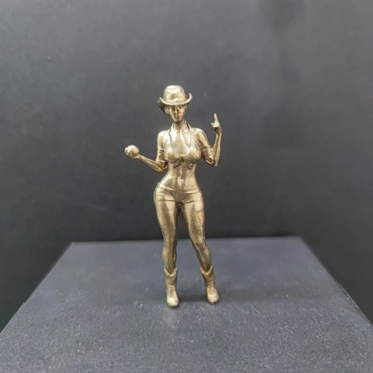 

Copper Western Cowgirl Billiard Decorative Miniature Figurine - Handmade Elegant Home Desk Ornament, Collectible Tabletop Decor