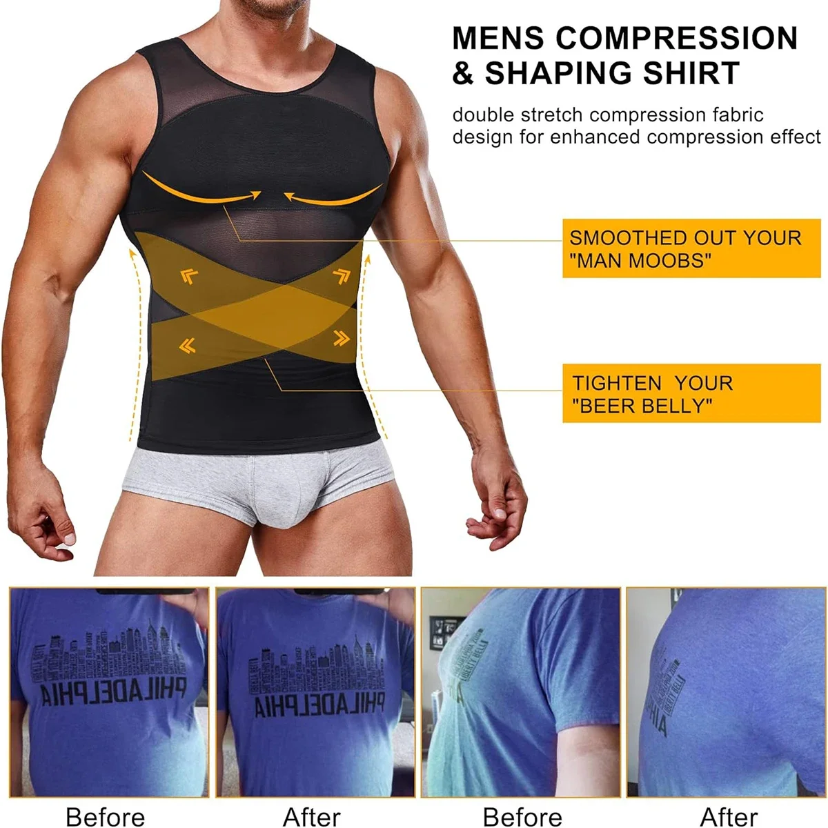 Men Body Shaper Compression Shirts with X-shaped Belt Slimming Undershirt Tank Top Abs Shapers Workout Tummy Control Corset Vest