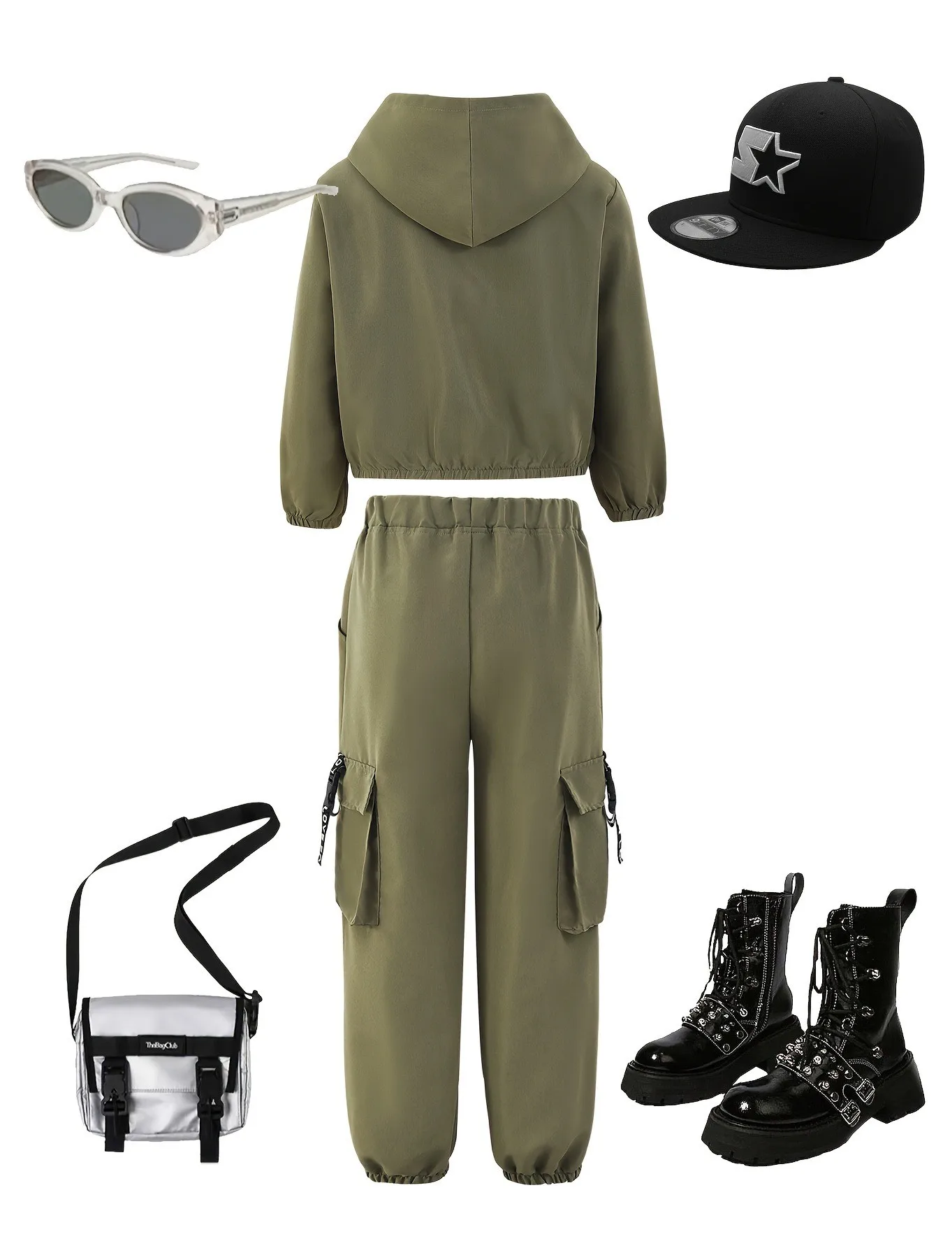 Girls' Autumn Casual Outfit: Fashionable Sweet and Cool Two-Piece Set with Hooded Zipper Cargo Jacket and Jogger Cargo Pants, Suitable for Girls Aged 7-13