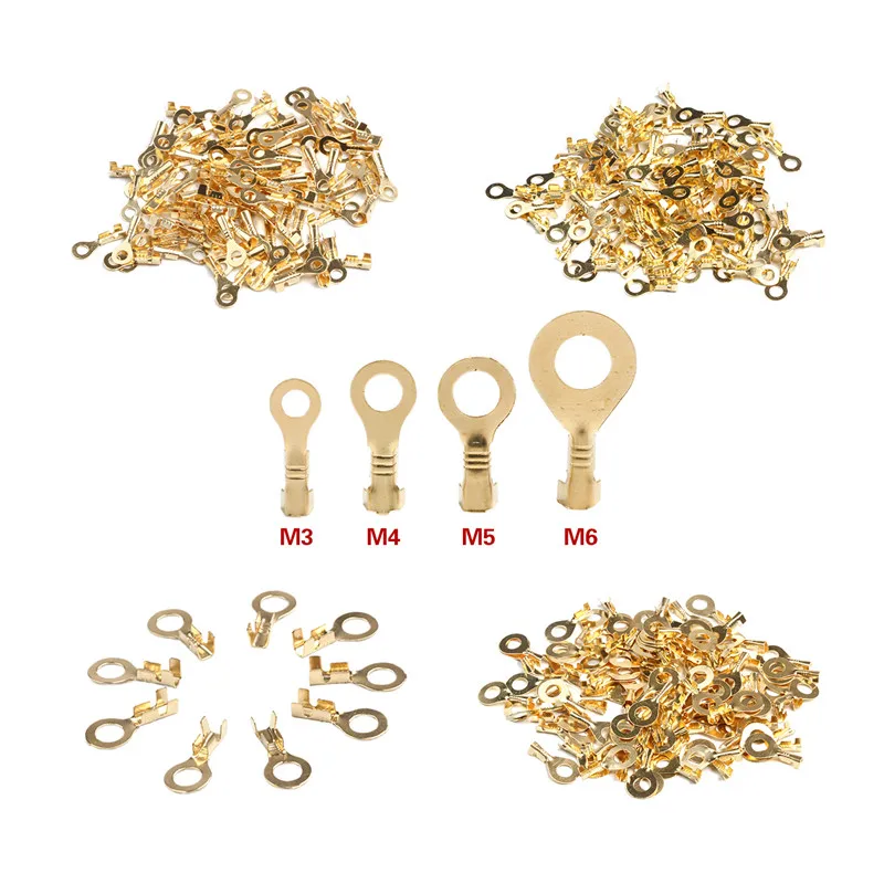 100Pcs M3 M4 M5 M6 M8 M10 Non-insulated Ring Cable Lugs Terminals Assorted Naked Connector Wire Cable Connectors Brass Terminals