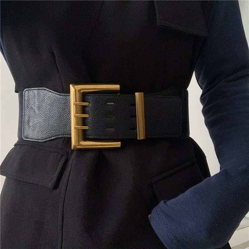 New Personality Square Pin Buckle Belts For Women Dress Party Decorate Stretch Wide Waist Seal Vintage Design HOT Coat Waistband