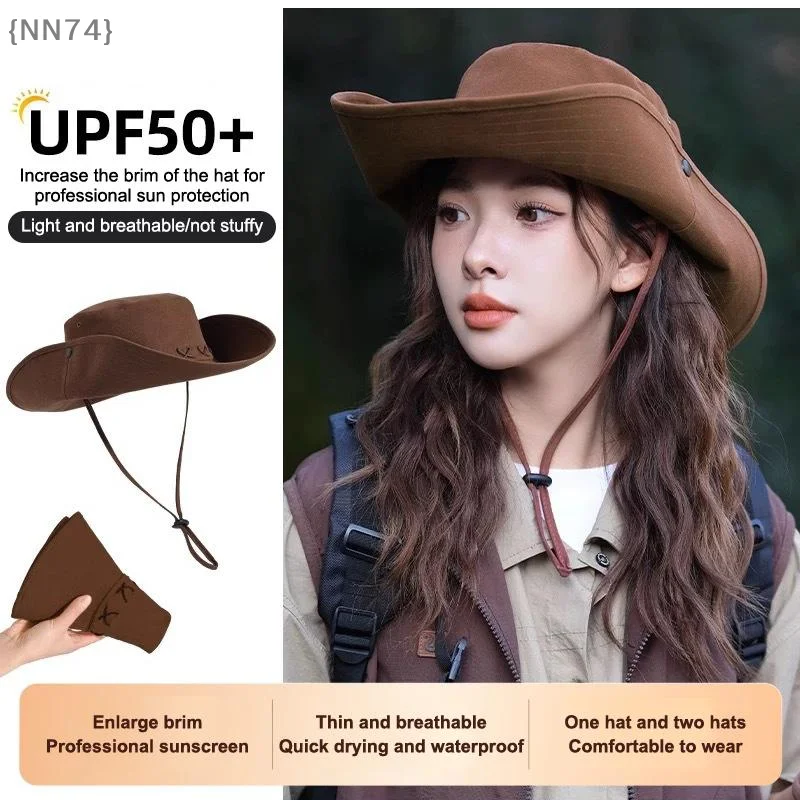 【NN74】Breathable Adjustable Wide Brim Cowboy Sun Hat - Fisherman Cap for Outdoor Mountaineering Travel【W4】