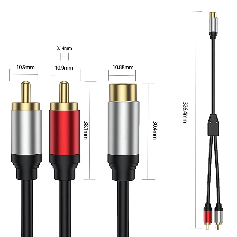 0.3m RCA Audio Cable RCA 1 Female To 2 Male Y Splitter Adapter Cord Gold Plated Plug for Speaker Amplifier Sound System