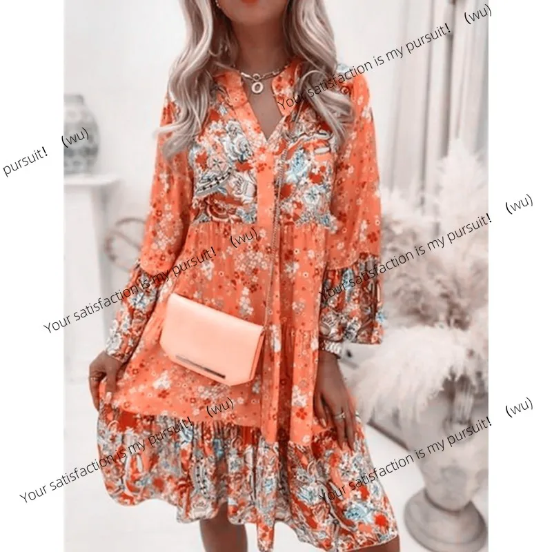 

ZOCI-богемное женское платье с цветочным принтом, элегантное повседневное платье большого размера с длинными рукавами лета 2025, свободное платье для пляжного отдыха