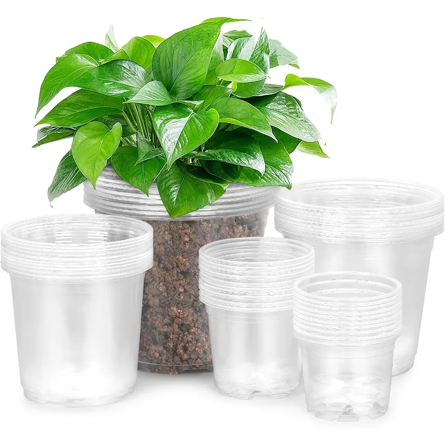 

50 упаковок 3, 4, 5, 6, 7-дюймовые прозрачные детские горшки с дренажными отверстиями, прочные пластиковые детские горшки для растений, суккулентов, трав, цветов