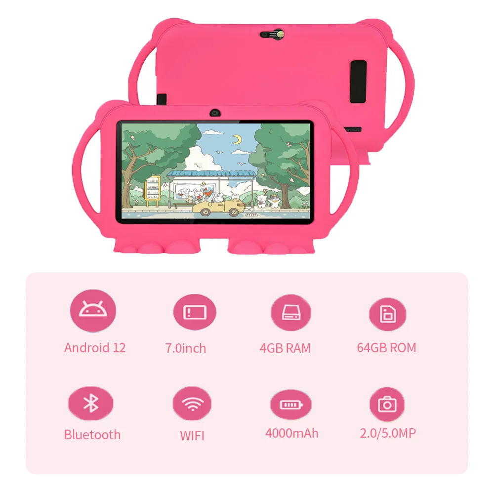 แท็บเล็ตสําหรับเด็กขนาด 7.0 นิ้ว RAM 4GB, ROM 64GB, แบตเตอรี่ WiFi 4000mAh, กล้องคู่, ขยาย 1TB ซอฟต์แวร์สําหรับเด็กของขวัญสําหรับเด็ก